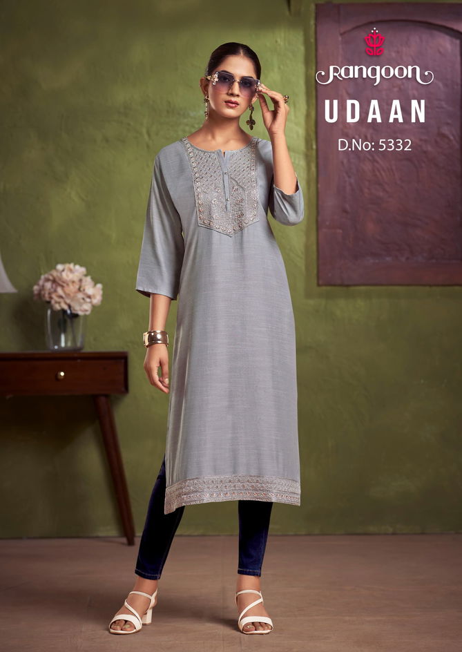 Udaan By Rangoon Viscose Embroidery Kurtis Wholesale Shop In Surat